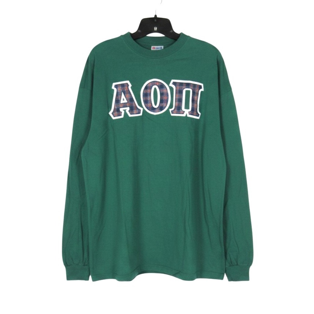 Green w/Plaid ALPHA OMICRON PI University TEE/TOP Men's XL Equals Ladies XXL